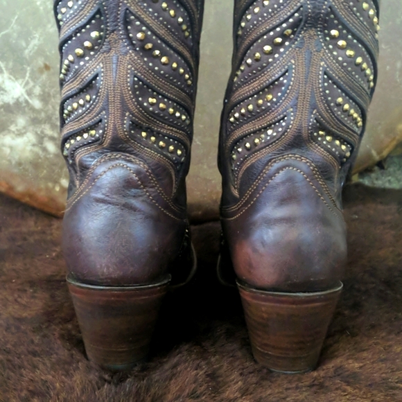 CORRAL C2878 brown leather & gold studded snip toe cowgirl western boots… - Picture 11 of 16